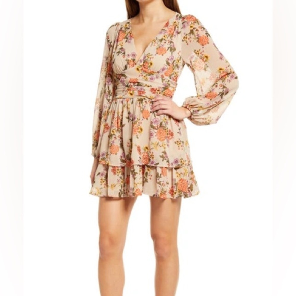 Lulu’s Sweet Type of Love Floral Longsleeve Mini Dress, Size Small